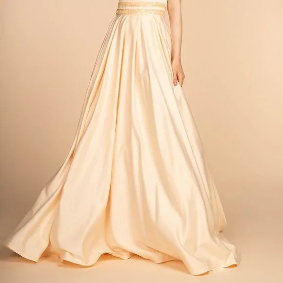 NEW LONG SLEEVELESS A-LINE SATIN DRESS WITH SCOOP NECKLINE AND SHEER BACK GL2531 - Picture 6 of 10